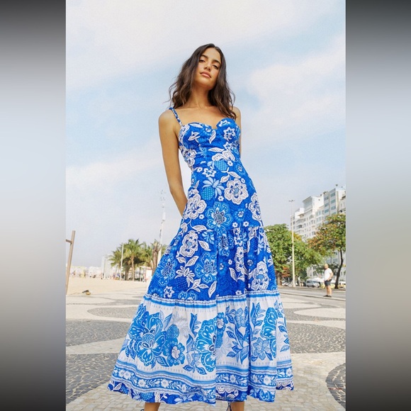 FARM Rio Dresses & Skirts - Farm Rio Blue full of flowers maxi dress! Size small worn once!